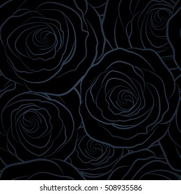 Vector stylized roses silhouette. Denim floral background. Jeans background with blue rose flowers. Denim seamless pattern. Blue jeans cloth.