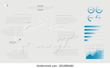Vector of Stylized Russia Map in Simple; Soft; and Clear Futuristic Neumorphism Design on White Background. Minimalistic White Infographic 3D paper cut for User Interface Element.