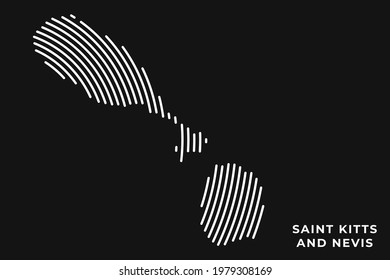 Vector of Stylized Saint Kitts and Nevis Map in Simple Striped White Flat Line on Black Background.