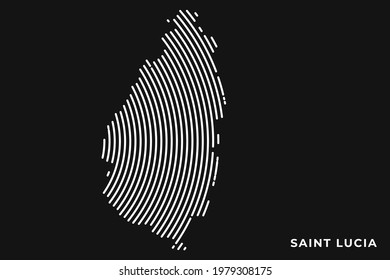 Vector of Stylized Saint Lucia Map in Simple Striped White Flat Line on Black Background.
