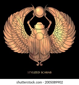 vector illuіtration with stylized scarab with gold texture