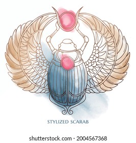 vector illuіtration with stylized scarab with light colour background