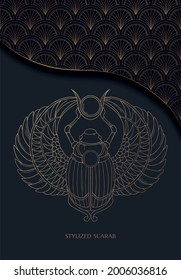 vector illuіtration with stylized scarab on black and gold colours with simple pattern