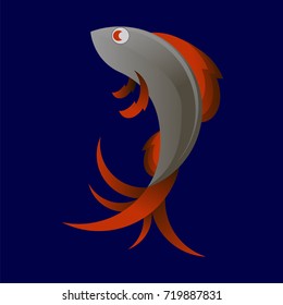 Vector Stylized Sea Fish Icon Isolated on Blue Background