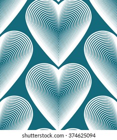 Vector stylized seamless backdrop with hearts, romantic theme. Graphic striped pattern, can be used for design. 