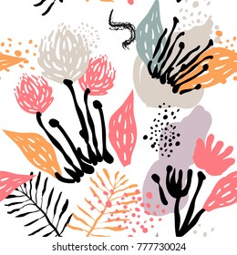 Vector stylized seamless pattern background hand-drawn illustration. Simple shape, bright pattern. Naive art style. eps10