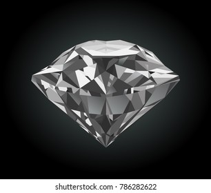 Vector stylized shiny faceted diamond on black background