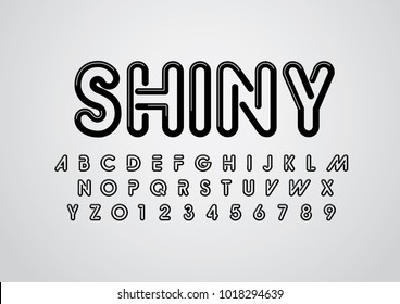 Vector of stylized shiny font and alphabet