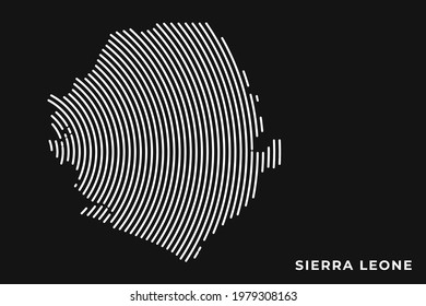 Vector of Stylized Sierra Leone Map in Simple Striped White Flat Line on Black Background.