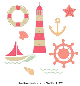 Vector stylized signs on the marine theme 