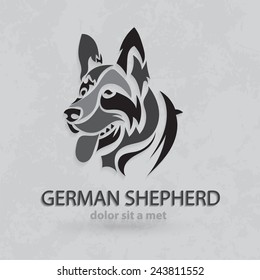 Vector stylized silhouette German Shepherd. Artistic creative design with grungy background.