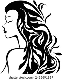 Vector stylized silhouette of a girl with long hair in a pattern in profile template logo or an abstract concept for beauty salons, spa, cosmetics, fashion and beauty industry. Abstract logo woman fac