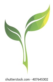 Vector stylized silhouette of spring green tree leaf isolated on white background. Eco sign, nature label. Decorative element for medical, nutrition, ecological brands.