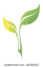 Vector stylized silhouette of spring green tree leaf isolated on white background. Eco sign, nature label. Decorative element for medical, nutrition, ecological brands.
