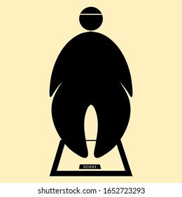 Silueta estilizada vectorial de un hombre fuerte a escalas aisladas sobre un fondo blanco. La palabra error se escribe en las escalas. Icono, símbolo, logotipo, pictograma. El concepto de un estilo de vida sano y con sobrepeso