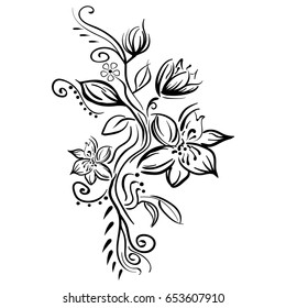 Vector stylized sketch flowers isolated on white background