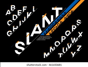 Vector of stylized slanted font and alphabet