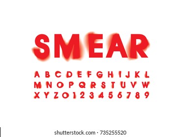 Vector of stylized smeared font and alphabet