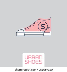 Vector Stylized sneakers. Outline urban shoes. Sport icon, design element or logo in line style.