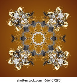 Vector with stylized snowflakes. Golden snowflakes pattern in brown colors.