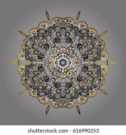 Vector with stylized snowflakes. Winter, New Year, Christmas simple design on a gray background. Snow crystal regular texture on light colors.
