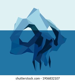 vector stylized social poster on the theme of ecology, ecological crisis, global warming and saving glaciers. The underwater part of the iceberg is made in the form of a skull. stop global warming.