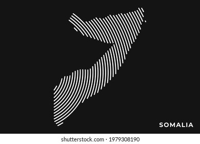 Vector of Stylized Somalia Map in Simple Striped White Flat Line on Black Background.