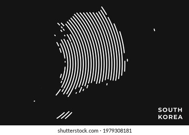 Vector of Stylized South Korea Map in Simple Striped White Flat Line on Black Background.