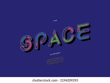 Vector of stylized space alphabet and font