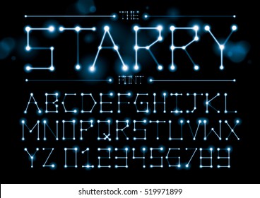 Vector of stylized starry font and alphabet