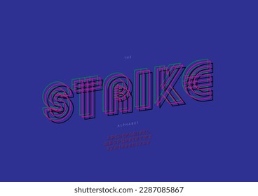 Vector of stylized strike font and alphabet