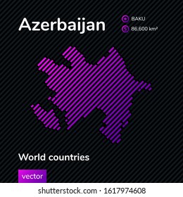 Vector stylized striped map of Azerbaijan in violet  and black colors. Flat style
