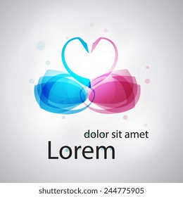 Vector stylized swan. Two swans and hearts in vector. Abstract bird logo. Abstract SPA Health beauty logo template. Business abstract logo. As sign, symbol, web, label. Vector illustration.
