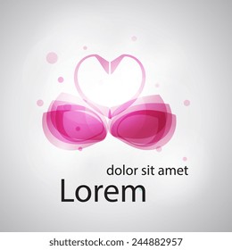 Vector stylized swan. Two swans and hearts in vector. Abstract bird logo. Abstract SPA Health beauty logo template. Business abstract logo. As sign, symbol, web, label. Vector illustration.