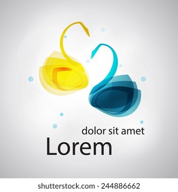Vector stylized swan. Two swans and hearts in vector. Abstract bird logo. Abstract SPA Health beauty logo template. Business abstract logo. As sign, symbol, web, label. Vector illustration.
