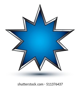 Vector stylized symbol isolated on white background.  Glamorous blue polygonal star with silver outline, clear EPS 8, heraldic decorative 3d insignia. Reward conceptual icon.