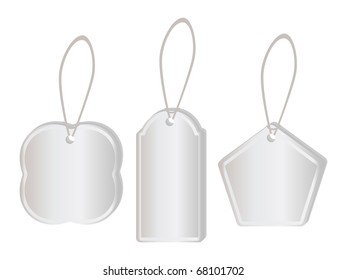 Vector stylized tags executed in color with silver stitching on the edge
