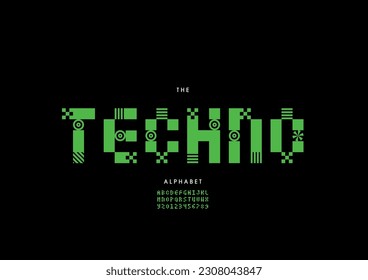 Vector of stylized techno font and alphabet