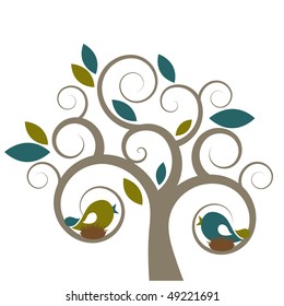 Vector Stylized Tree & Birds.