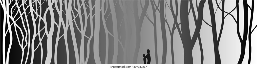 Vector. Stylized tree, Silhouettes of tree. Horizontal Banner