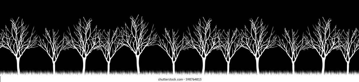 Vector. Stylized tree, Silhouettes of trees , seamless texture with trees. Skinali. Horizontal panorama trees in a forest