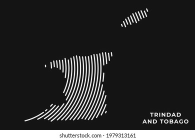 Vector of Stylized Trinidad and Tobago Map in Simple Striped White Flat Line on Black Background.