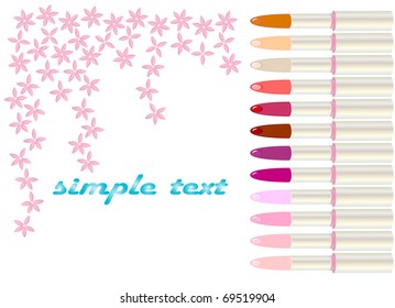 Vector stylized tubes of lipstick with flowers and place for the inscription
