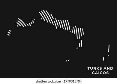 Vector of Stylized Turks and Caicos IslandsMap in Simple Striped White Flat Line on Black Background.
