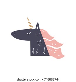 Vector stylized unicorn. Poster, postcard, sticker, print, element for design and other.