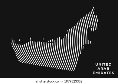 Vector of Stylized United Arab Emirates Map in Simple Striped White Flat Line on Black Background.