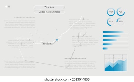 Vector of Stylized United Arab Emirates Map in Simple; Soft; and Clear Futuristic Neumorphism Design on White Background. Minimalistic White Infographic 3D paper cut for User Interface Element.