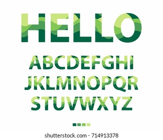 Vector of stylized uppercase green and yellow font.  Colorful alphabet on white background.