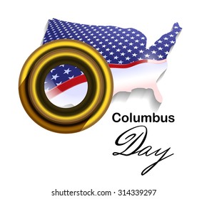 Vector Stylized USA Map and Telescope as a Columbus Day Concept Illustration, Eps10 Vector, Transparency Used, Raster Version Available