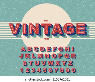 Vector of stylized vintage font and alphabet. Vintage Alphabet vector 80's, 90's Old style graphic set. Retro Chiseled Alphabet Vector Font. Type letters, numbers. Chiseled block letters